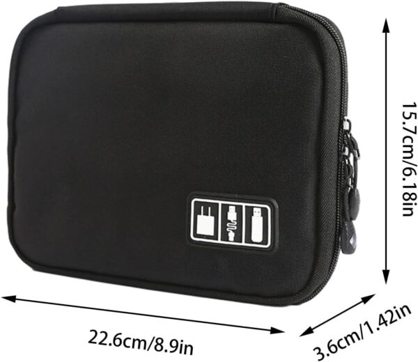 Cable Case Organizer, Portable Travel Storage Bag, 22.6 * 15.7 * 3.6cm/8.9 * 6.18 * 1.42 Inches Shockproof Electronics Organizer, for Phone Accessories, Chargers, Earphones, Black - Image 2