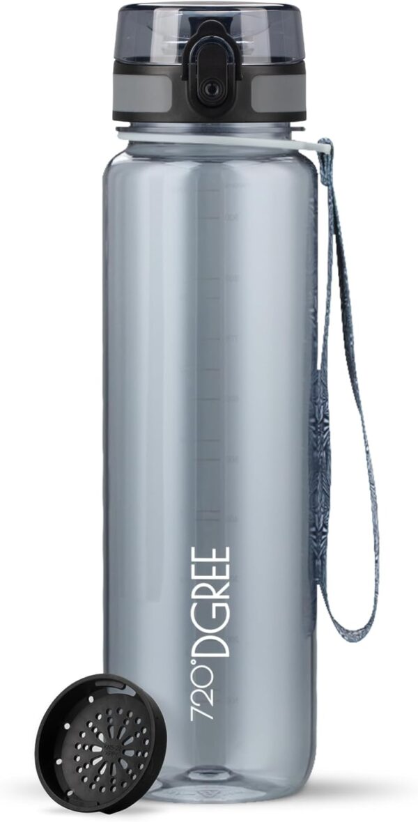 720°DGREE Trinkflasche 1l “uberBottle“ crystalClear +Sieb - BPA-Frei - Wasserflasche für Sport, Gym, Fitness, Fahrrad, Outdoor, Uni - Sportflasche aus Tritan - Leicht, Stoßfest, Wiederverwendbar