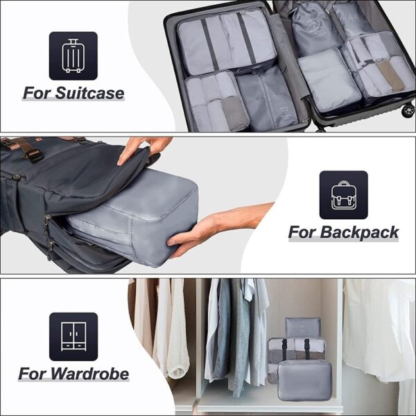 Koffer Organizer Set, 7-teilig Packing Cubes for Suitcase Travel Accessories Kofferorganizer Kleidertaschen Packwürfel Kosmetik Packtaschen Organizer Multifunktionale Nylon (Schwarz) - Image 4