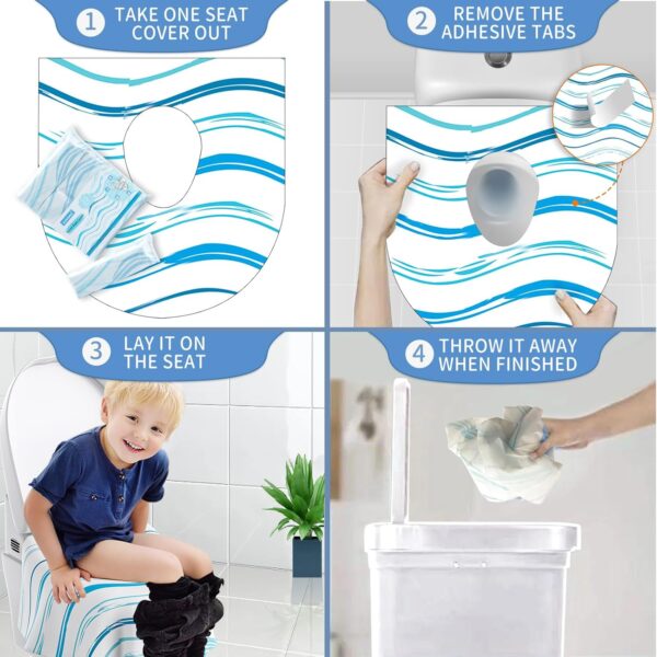 YIHATA 40 Stück Einweg Toilettenauflage Toilette Auflage Toiletten Sitzbezug für Kinder und Erwachsene Universal Töpfchentraining Toilette Töpfchentraining Liners Reisezubehör, einzeln verpackt Blau - Image 4