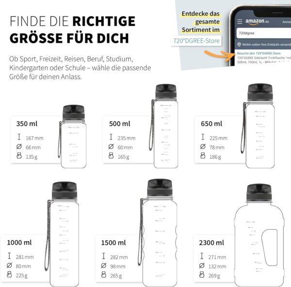 720°DGREE Trinkflasche 1l “uberBottle“ crystalClear +Sieb - BPA-Frei - Wasserflasche für Sport, Gym, Fitness, Fahrrad, Outdoor, Uni - Sportflasche aus Tritan - Leicht, Stoßfest, Wiederverwendbar - Image 3