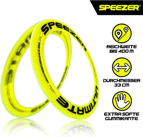 SPEEZER® Ultimate Frisbee Ring - der neon gelbe Wurfring mit einem Durchmesser von 33cm ist das Outdoor Fun-Sport Spiel für Kinder u. Erwachsene - die Frisbeescheibe mit Einer Reichweite bis 400m - Image 2