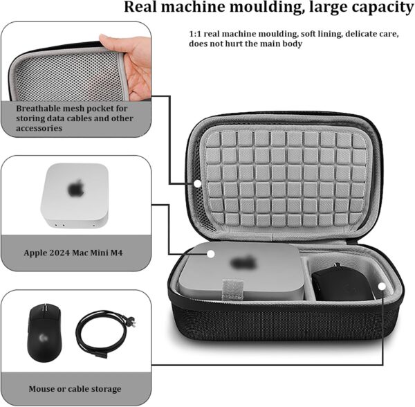 Hartschalen-Reiseetui für Apple Mac Mini M4, Hülle kompatibel mit 2024 Mac Mini M4/M4 Pro Zubehör, Hartschalen-Organizer passend für Mac Mini M4, Maus und Datenkabel (nur Box) (GH-Schwarz) - Image 3