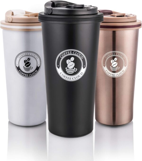 Coffee Cloud Edelstahl Kaffeebecher 500ml | Doppelwandig vakuumisolierter Travel Mug | Thermobecher aus Edelstahl | Isolierbecher BPA Frei, Leicht & Auslaufsicher (Schwarz)