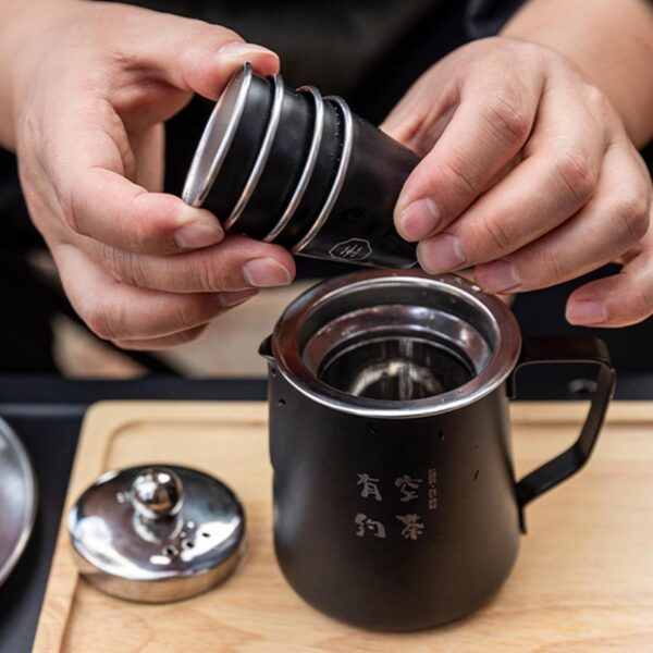 Travel Tea Set, Stainless Steel Chinese Teapot, High-Temperature Resistant Camping Kettle, Includes 4 Teacups and Accessories, Perfect for Home, Outdoor Picnic, and Grilling - Image 3