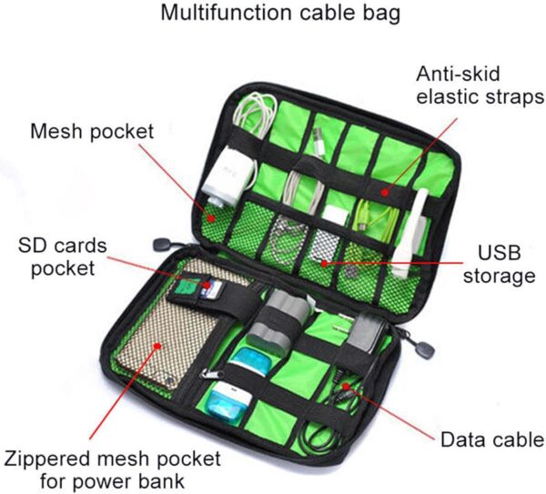 Cable Case Organizer, Portable Travel Storage Bag, 22.6 * 15.7 * 3.6cm/8.9 * 6.18 * 1.42 Inches Shockproof Electronics Organizer, for Phone Accessories, Chargers, Earphones, Black - Image 3