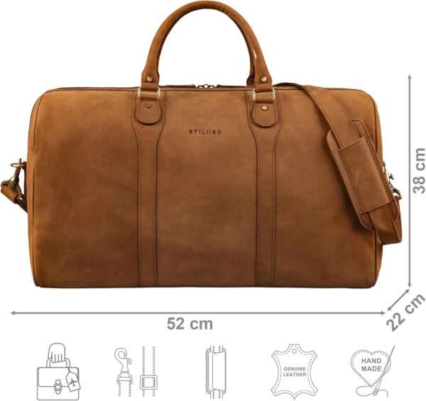 STILORD 'Vivaldo' Vintage Weekender Herren Reisetasche Damen Leder Groß Elegante Wochenend Tasche Travel Bag zum Umhängen Handgepäck Echtleder, Farbe:tan - Dunkelbraun - Image 2