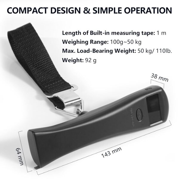 Lifetrons Digital Color LCD Display Luggage Scale, with Built-in Measuring Tape, Portable Digital Hanging Baggage Scale, Weight Scale, 110lb/50kg, Portable Handheld Scale, Travel Accessories - Image 5