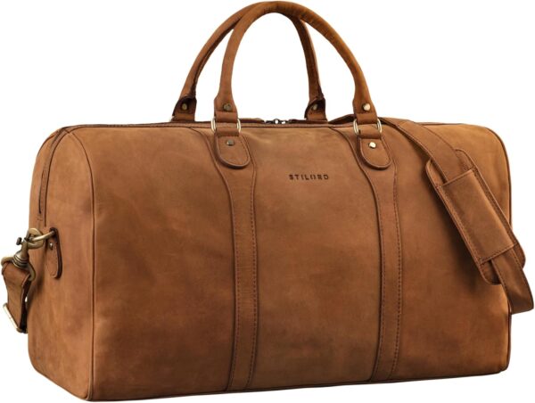 STILORD 'Vivaldo' Vintage Weekender Herren Reisetasche Damen Leder Groß Elegante Wochenend Tasche Travel Bag zum Umhängen Handgepäck Echtleder, Farbe:tan - Dunkelbraun