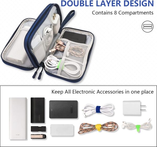 Teskyer Kabel Organizer Tasche, Universal Travel Kabeltasche, wasserdichte Multifunktional Reisezubehör, Urlaub Must Haves Kabeltasche für Ladegerät, Handy, Powerbank, 21 x 12.5 cm Navy blau - Image 3