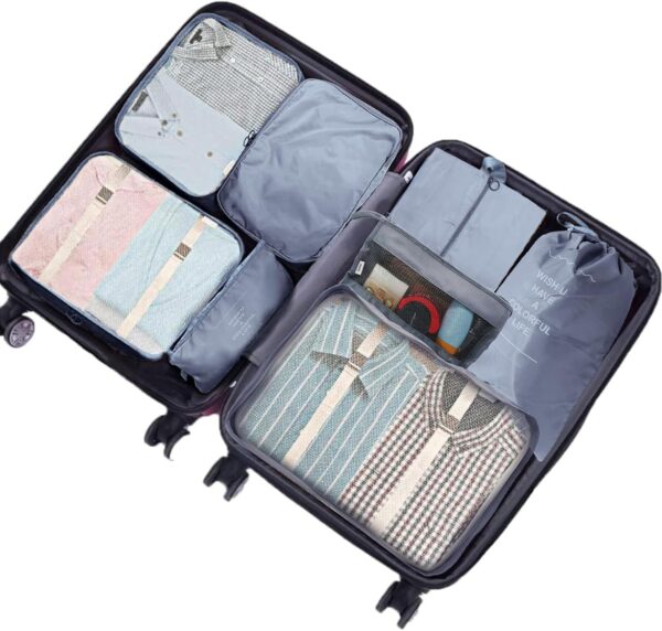 Packing Cubes for Suitcase 8PCS Travel Luggage Packing Organizers for Backpack, Waterproof Travel Essentials Bags Clothes Shoes Cosmetics Toiletries Storage Bags, Compression Travel Accessories Grey - Image 8