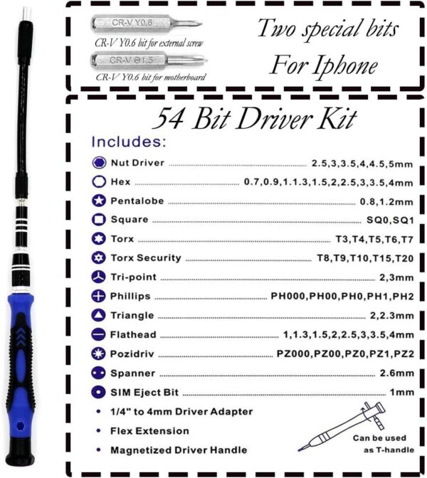 Padarsey 79 in 1 Precision Screwdriver Set,Magnetic Screwdriver Bit Kit,Professional Electronics Repair Tool Kit with Flexible Shaft,Portable Bag for PS4/Laptop/iPhone8/Computer/Phone/Xbox/Tablets/Cam - Image 4