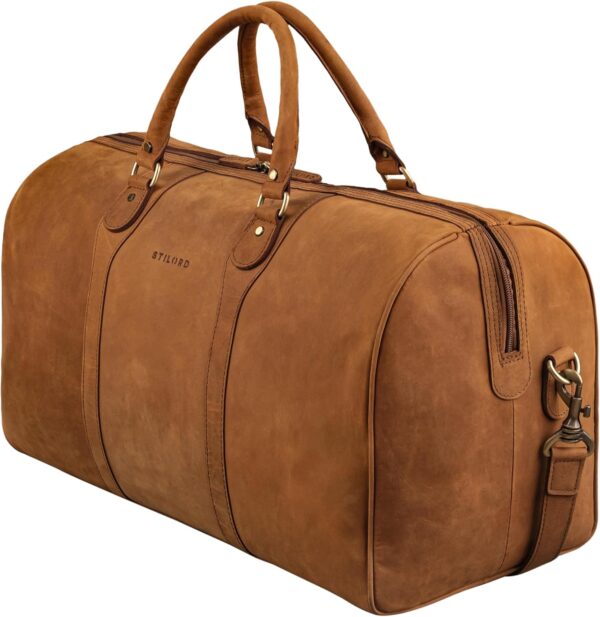 STILORD 'Vivaldo' Vintage Weekender Herren Reisetasche Damen Leder Groß Elegante Wochenend Tasche Travel Bag zum Umhängen Handgepäck Echtleder, Farbe:tan - Dunkelbraun - Image 4