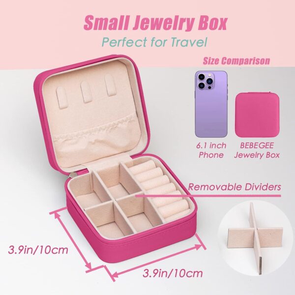 BeBeGee Travel Jewelry Case, Portable Mini Jewelry Travel Organizer, Small Jewelry Boxes for Women, Bridesmaid Gifts and Travel Essentials Accessories to Store Rings, Necklaces, Earrings(1 PC Fuchsia) - Image 5