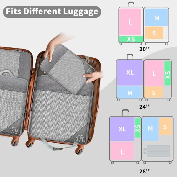 SINZUX Grau Koffer Organizer Set, 6 Teilige Compression Packing Cubes, Kofferorganizer, Travel Organizer, Reise Organizer Set, Kompression Packwürfel Set für Koffer Rucksack Handgepäck - Image 6