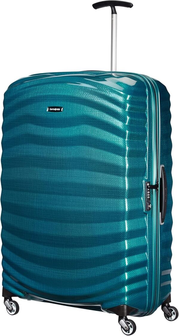 Samsonite Lite-Shock - Spinner XL Koffer, 81 cm, 124 L, mit 4 Rollen, Blau (Petrol Blue) & Global Travel Accessories - Gepäckgurt mit integrietem 3-Stelliges TSA Zahlenschloss, 190 cm, Rot (Red) - Image 3