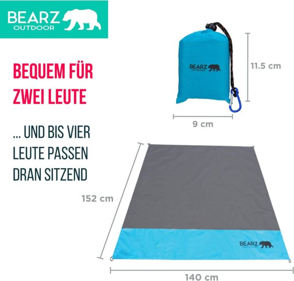 BEARZ Outdoor Decke, Reisedecke, Kompakt Picknickdecke Wasserdicht - Ultraleicht Camping Sitzunterlage Outdoor, Stranddecke Sandfrei, Kleine Campingdecke - Festival, Camping und Wandern Zubehör (Blau) - Image 7