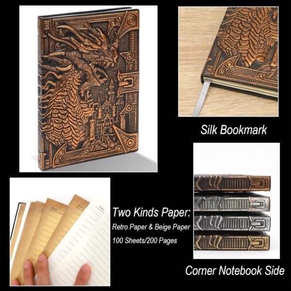 3D Dragon DND Journal Writing Notebook, Fantasy D&D Leather Journal Book for Dungeons and Dragons Gifts Nerdy DM & Players RPG Lovers Accessories, 200 Pages A5 Travel Notepad for Men or Women - Image 3