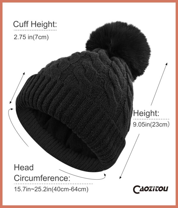 CAOZITOU Mütze Damen, Wintermütze Double Fleece Line Beanie, Warme Dehnbar Weich Strickmützen mit Bommel für Outdoor Sports Ski - Image 5