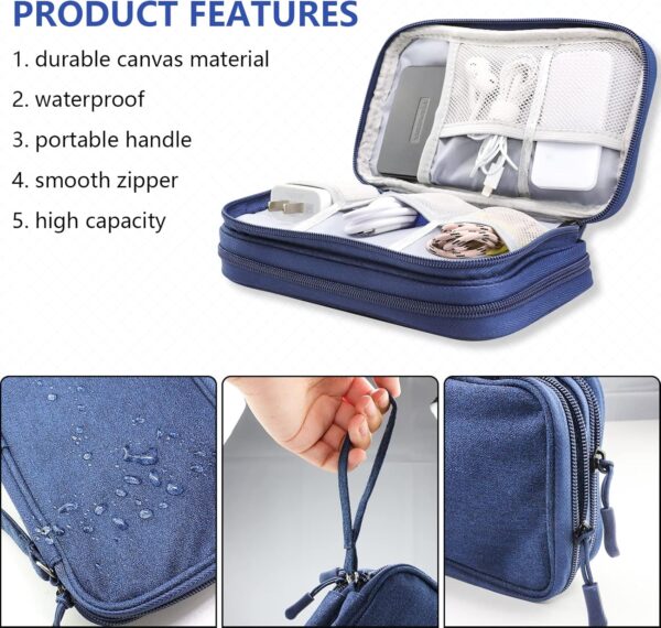 Teskyer Kabel Organizer Tasche, Universal Travel Kabeltasche, wasserdichte Multifunktional Reisezubehör, Urlaub Must Haves Kabeltasche für Ladegerät, Handy, Powerbank, 21 x 12.5 cm Navy blau - Image 4