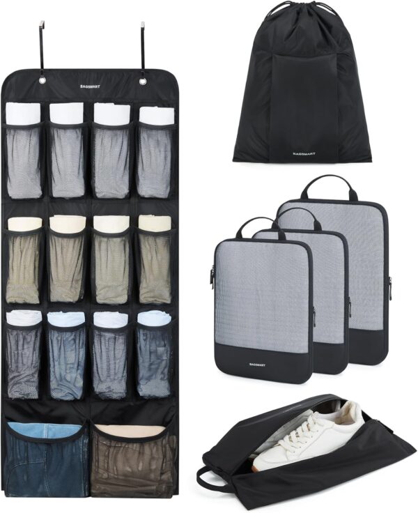 BAGSMART Hängende Kompressions-Packwürfel für Schrankorganisation und Aufbewahrung, 6er-Set Koffer-Organizer-Taschen, Schwarz