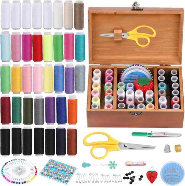 Basic Sewing Kit 180 Pcs Sewing Accessories and Supplies Sewing Repair Kits Hand Sewing Kit with Needle Thimble Pin Cushion Button for Travel, Camping, Home DIY