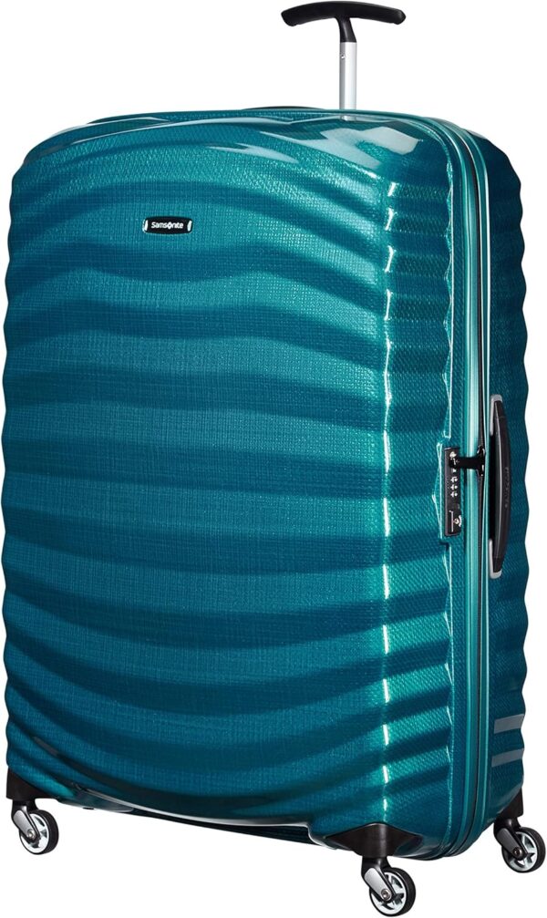 Samsonite Lite-Shock - Spinner XL Koffer, 81 cm, 124 L, mit 4 Rollen, Blau (Petrol Blue) & Global Travel Accessories - Gepäckgurt mit integrietem 3-Stelliges TSA Zahlenschloss, 190 cm, Rot (Red) - Image 2