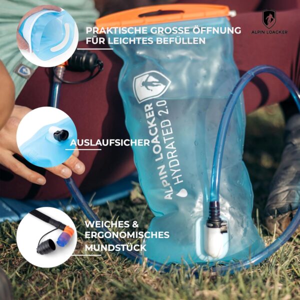 ALPIN LOACKER Outdoor Trinkblase mit Trinkschlauch für Sport und Outdoor I super leichte Wasserblase und Trinkbeutel zum Wandern I Trinksystem BPA frei - Image 3