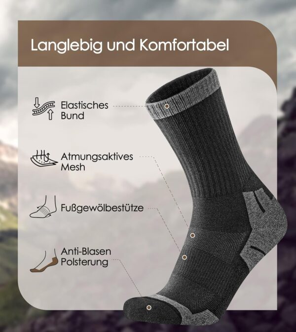 CAOZITOU 3 Paar Merino Wandersocken Herren Damen, 60% Wollsocken Gepolstert, Thermo Trekkingsocken Winter Warme Socken für Outdoor Sport - Image 2