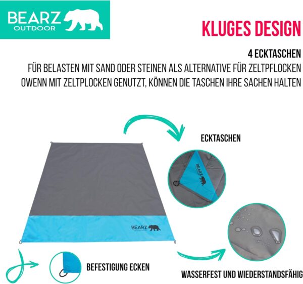 BEARZ Outdoor Decke, Reisedecke, Kompakt Picknickdecke Wasserdicht - Ultraleicht Camping Sitzunterlage Outdoor, Stranddecke Sandfrei, Kleine Campingdecke - Festival, Camping und Wandern Zubehör (Blau) - Image 6