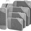SINZUX Grau Koffer Organizer Set, 6 Teilige Compression Packing Cubes, Kofferorganizer, Travel Organizer, Reise Organizer Set, Kompression Packwürfel Set für Koffer Rucksack Handgepäck