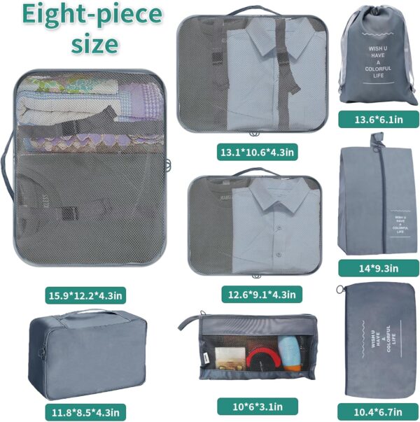 Packing Cubes for Suitcase 8PCS Travel Luggage Packing Organizers for Backpack, Waterproof Travel Essentials Bags Clothes Shoes Cosmetics Toiletries Storage Bags, Compression Travel Accessories Grey - Image 6