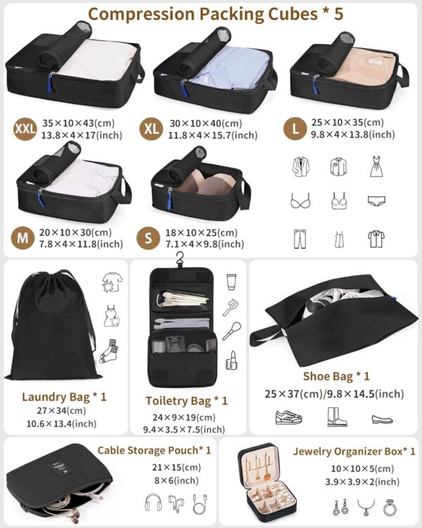 Compression Packing Cubes 10 Set Koffer Organizer Taschen Reisewürfel für Koffer Gepäck Organizer Packtaschen Travel Essentials Schwarz - Image 2