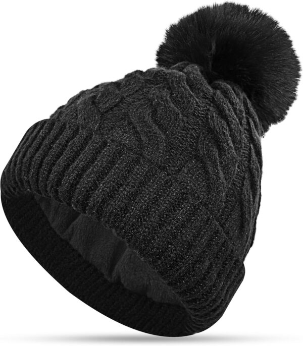 CAOZITOU Mütze Damen, Wintermütze Double Fleece Line Beanie, Warme Dehnbar Weich Strickmützen mit Bommel für Outdoor Sports Ski