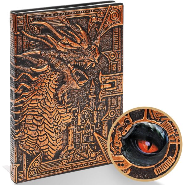 3D Dragon DND Journal Writing Notebook, Fantasy D&D Leather Journal Book for Dungeons and Dragons Gifts Nerdy DM & Players RPG Lovers Accessories, 200 Pages A5 Travel Notepad for Men or Women